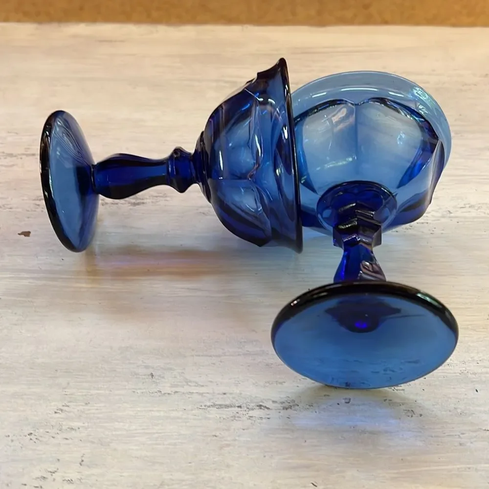 1970’s Vintage Deep Blue Old Williamsburg Set of 2 Sherbet Dessert Glasses